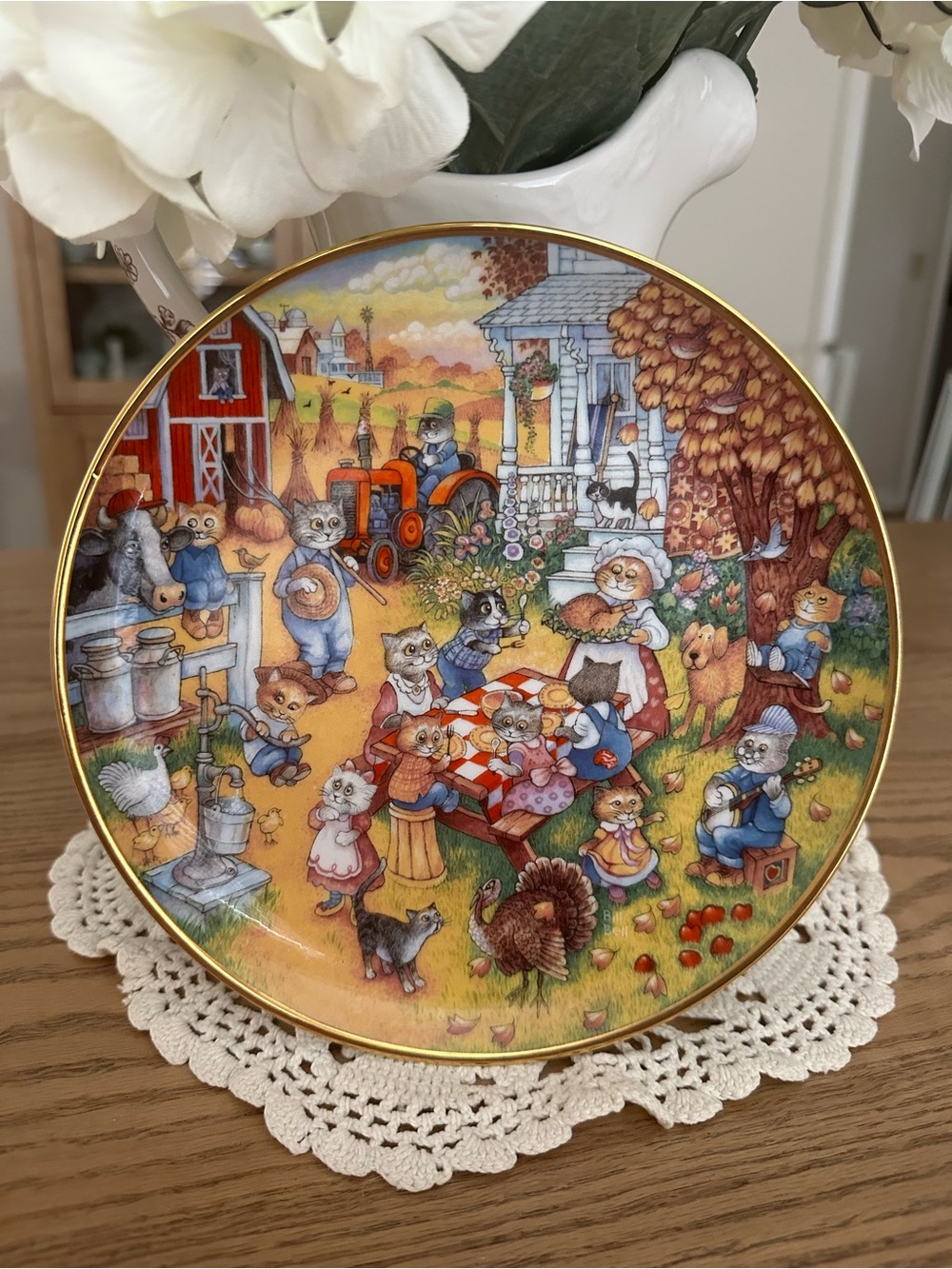Franklin Mint Plate. A Purrfect Feast. Thanksgiving Cats. Beautiful